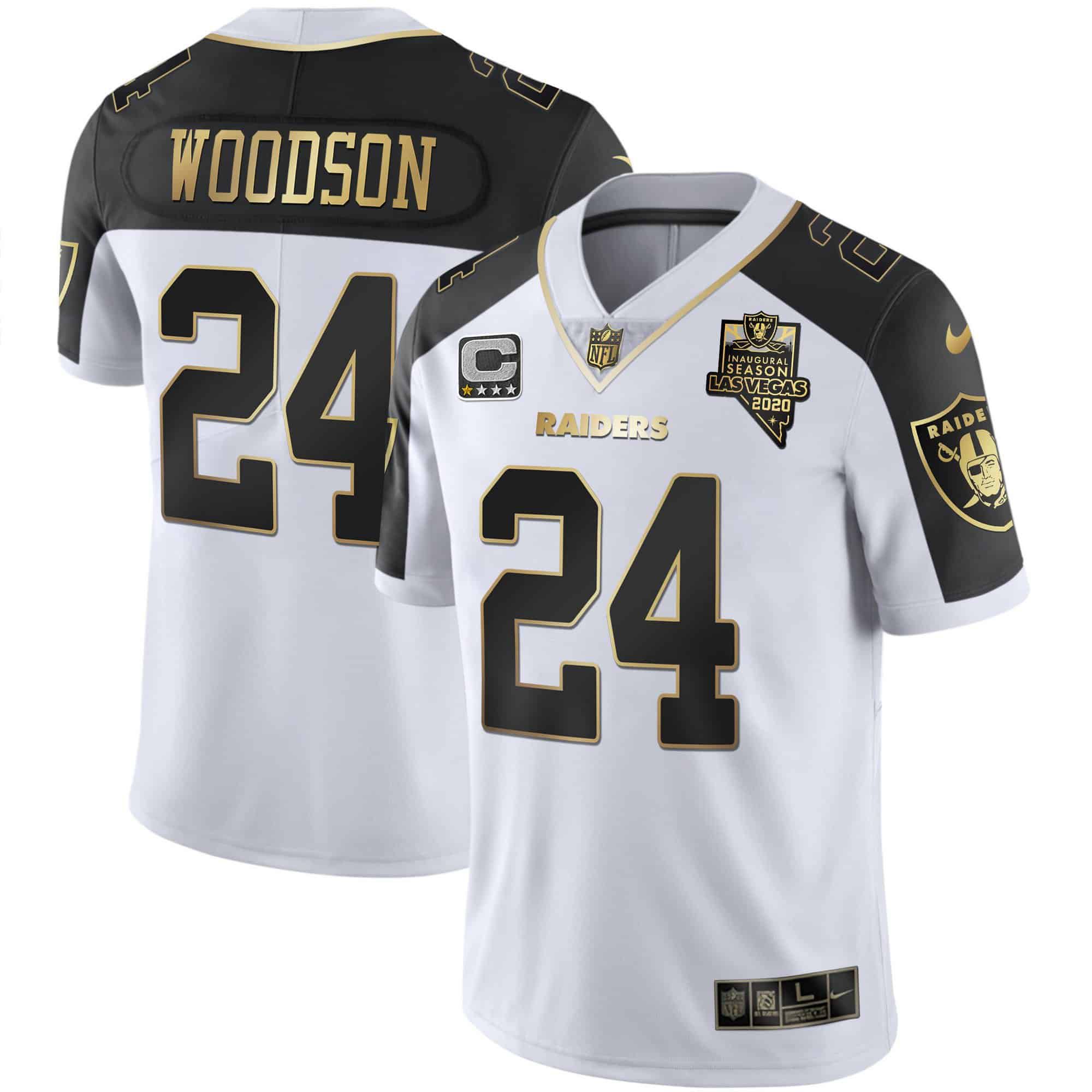 Men Oakland Raiders #24 Woodson 2024 Nike Vapor White Gold & Black Inverted Limited NFL Jersey